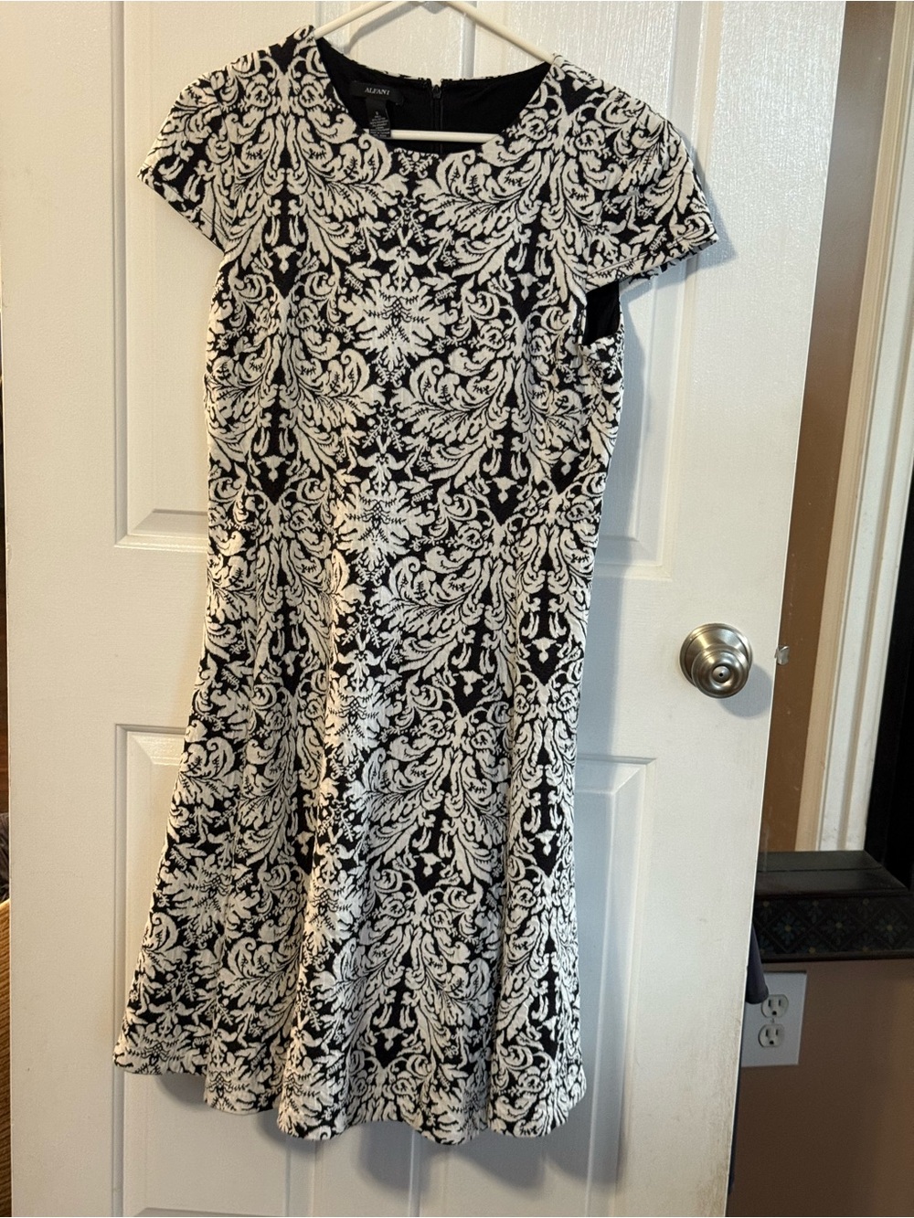 Alfani Black and White Damask Fit & Flare Dress